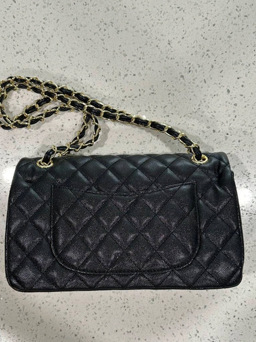 Black Quilted Shoulder Bag with Gold Hardware Luxury Designer Style - Picture 6 of 13